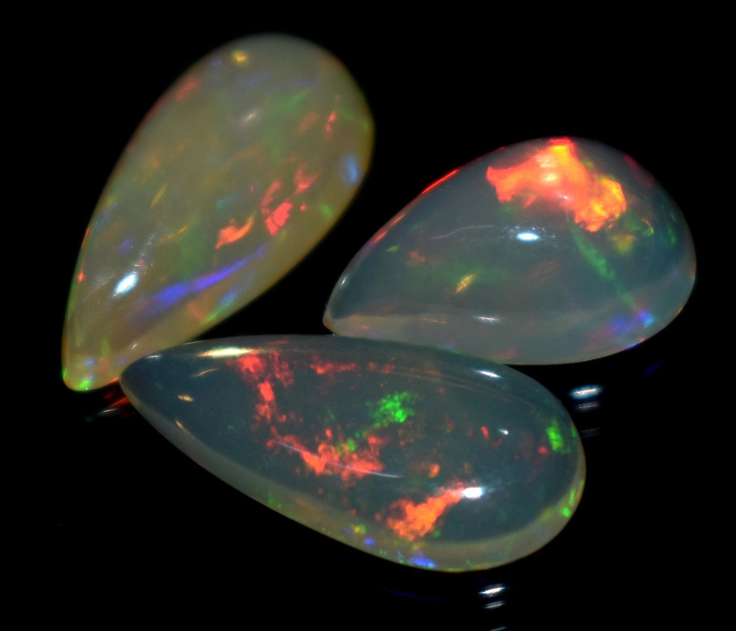 Opal, Natural Ethiopian Opal, Pear Welo Fire Cabochon Gemstone Lot, 4.25 Carat, Size-15x7mm To 11x8mm, Gift For Her, PC-3