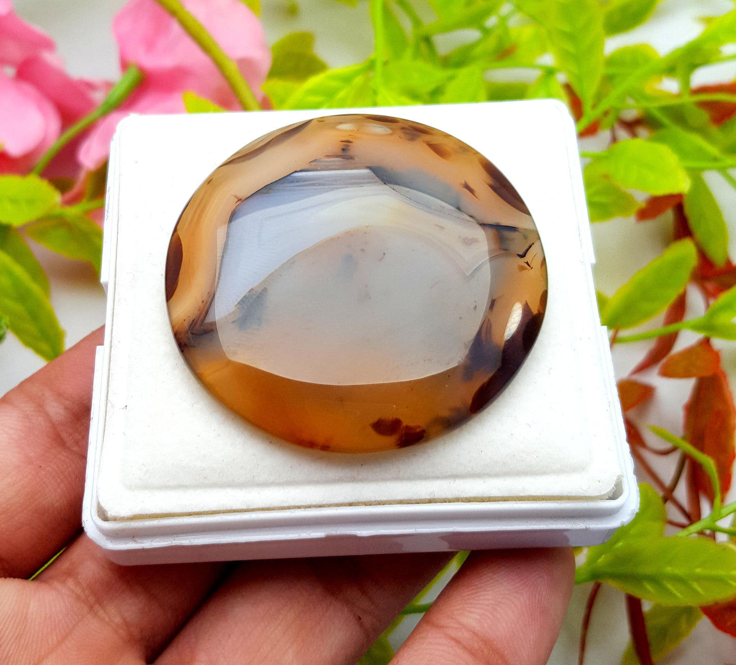 Montana, 100% Natural Montana Agate, Round Smooth Cabochon Loose Gemstone, 113.50 Carat, Size-46x46x6mm, For Jewelry Making, PC-1