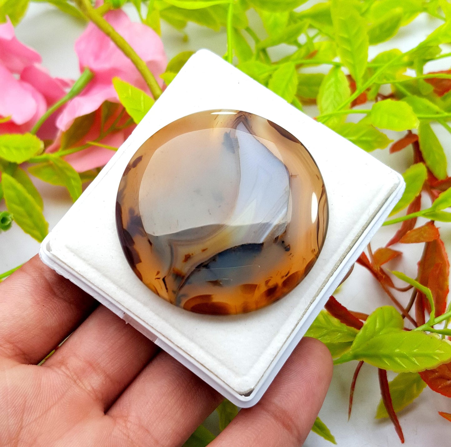 Montana, 100% Natural Montana Agate, Round Smooth Cabochon Loose Gemstone, 113.50 Carat, Size-46x46x6mm, For Jewelry Making, PC-1