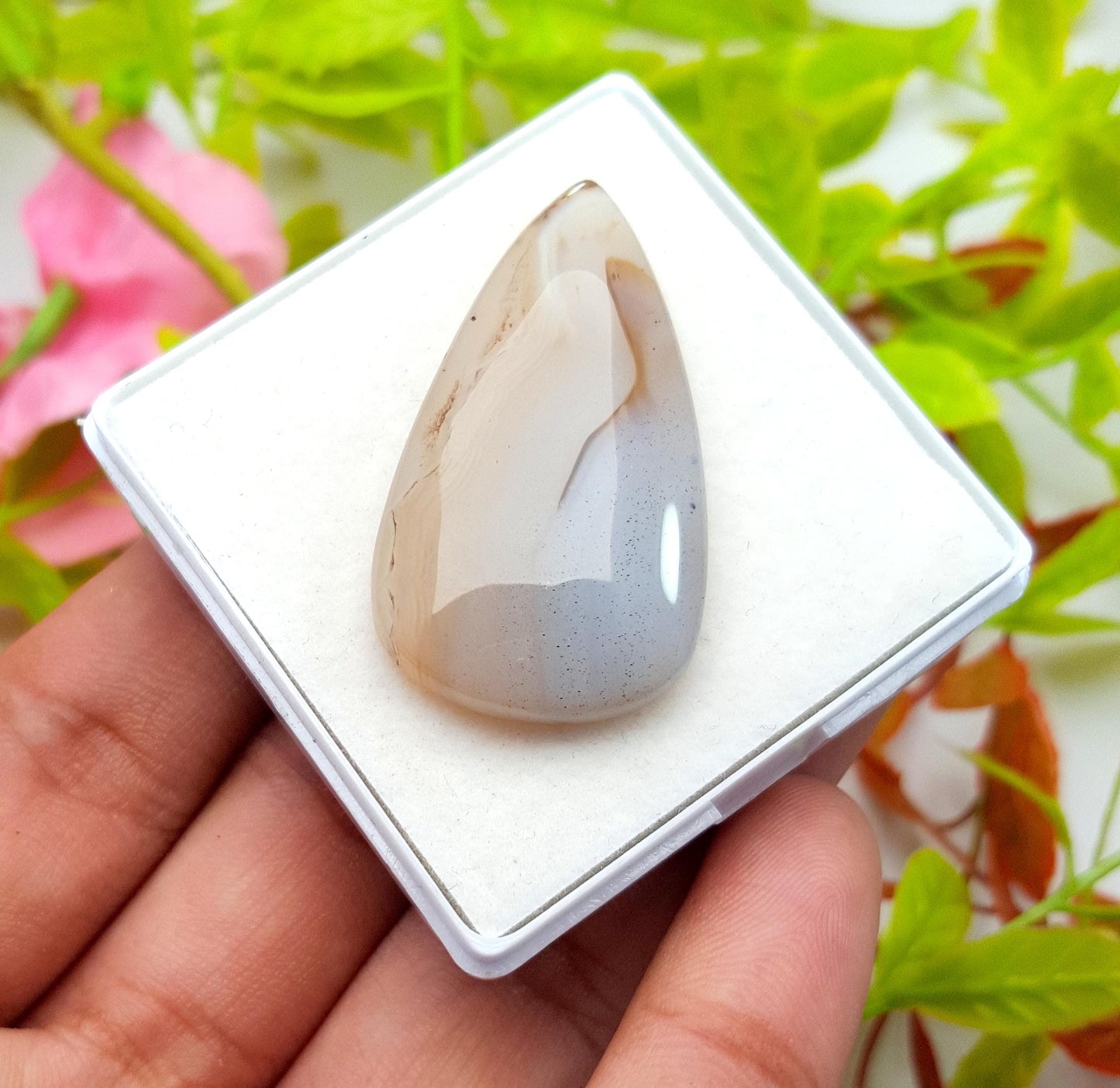 Montana, 100% Natural Montana Agate, Pear Smooth Cabochon Loose Gemstone, 42.40 Carat, Size-40x22x6mm, For Jewelry Making, PC-1