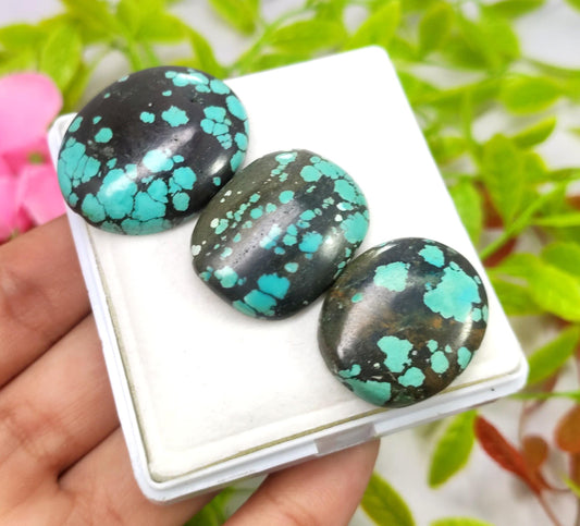 Turquoise, 100% Natural Tibetan Turquoise, Oval Smooth Cabochon Gemstone Lot, 89.30 Carat, Size-31x25x7mm To 26x21x5mm, For Jewelry Making,