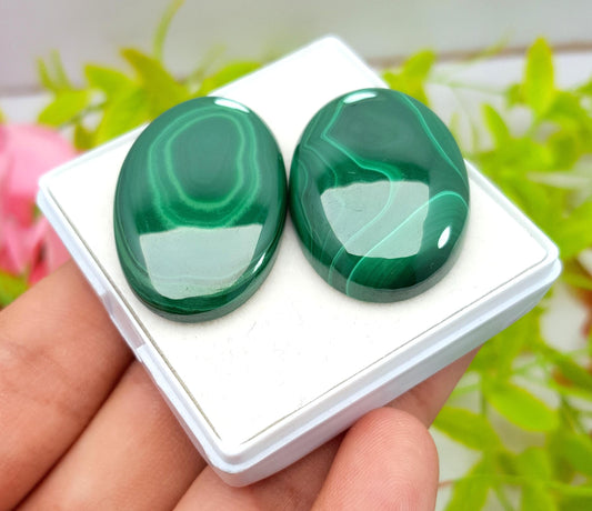 Malachite, 100% Natural Malachite, Oval Smooth Cabochon Gemstone Lot, 121.55 Carat, Size-35x22x5mm To 32x22x5mm, For Jewelry Making, PC-2