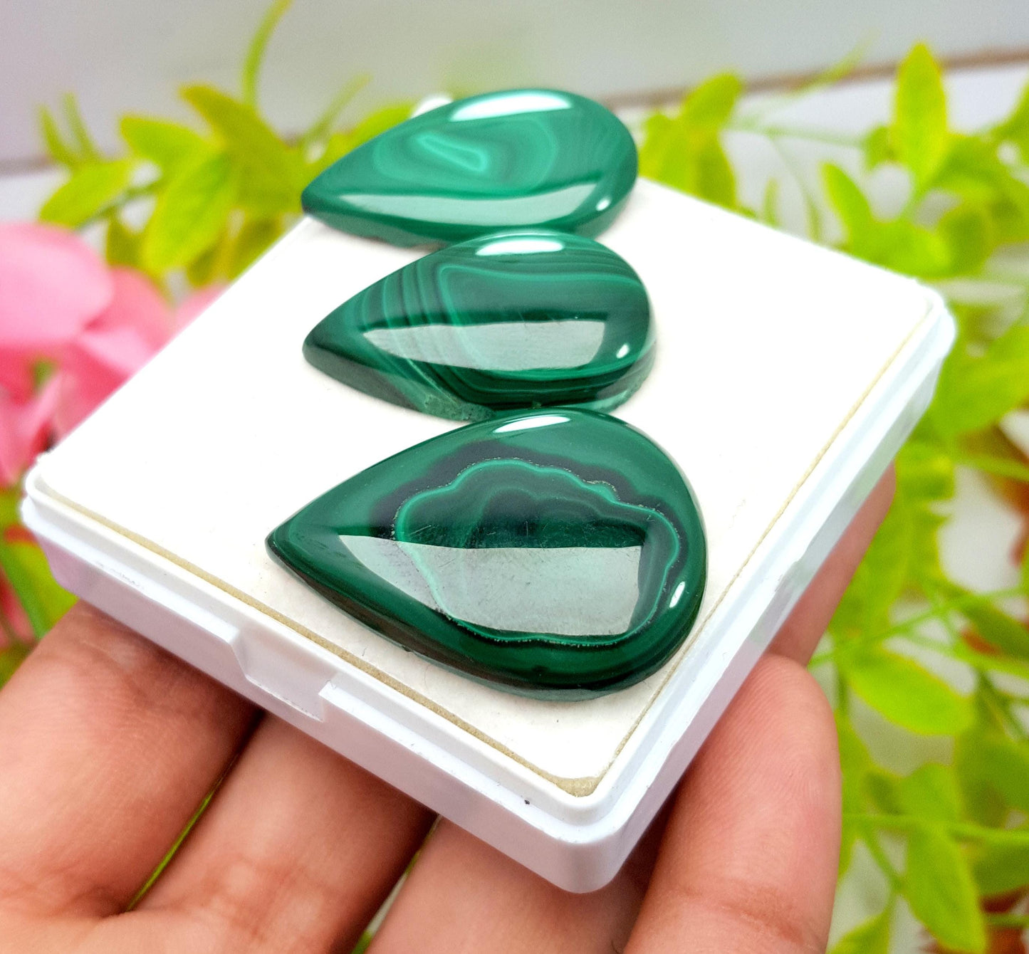 Malachite, 100% Natural Malachite, Pear Smooth Cabochon Gemstone Lot, 145.85 Carat, Size-34x26x6mm To 30x20x6mm, For Jewelry Making, PC-3