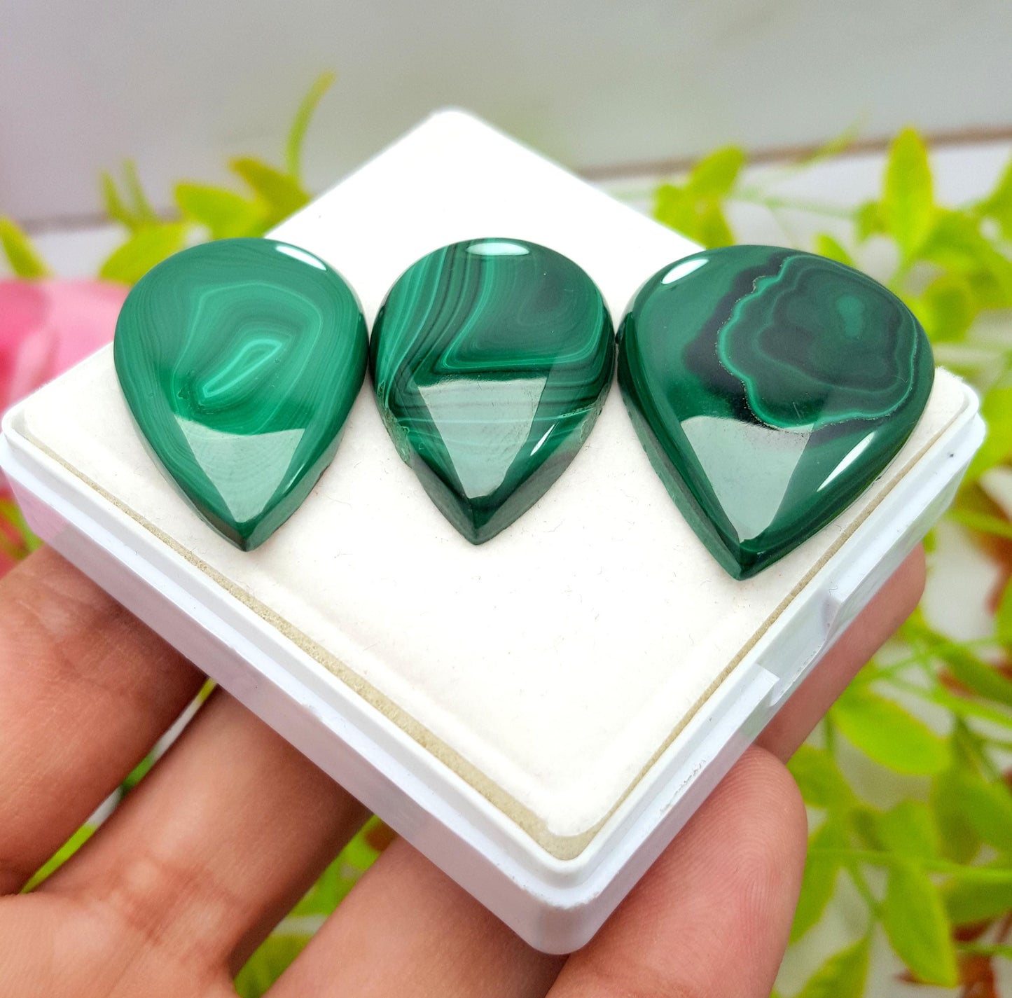 Malachite, 100% Natural Malachite, Pear Smooth Cabochon Gemstone Lot, 145.85 Carat, Size-34x26x6mm To 30x20x6mm, For Jewelry Making, PC-3