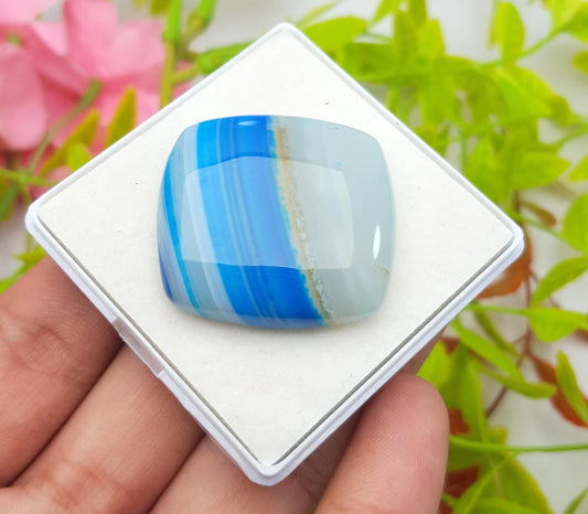 Agate, 100% Natural Blue Banded Agate, Octagon Huge Size Cabochon Loose Gemstone, 71.50 Carat, Size-32x30x8mm, For Jewelry Making,