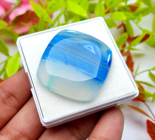 Agate, 100% Natural Blue Banded Agate, Octagon Huge Size Cabochon Loose Gemstone, 80.45 Carat, Size-34x35x7mm, For Jewelry Making,