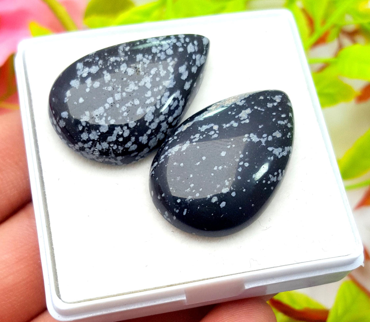 Obsidian, 100% Natural Snow Flake Obsidian, Pear Smooth Cabochon Gemstone Lot, 50.99 Carat, Size-31x20x6mm To 31x19x6mm, Gift For Her, PC-2