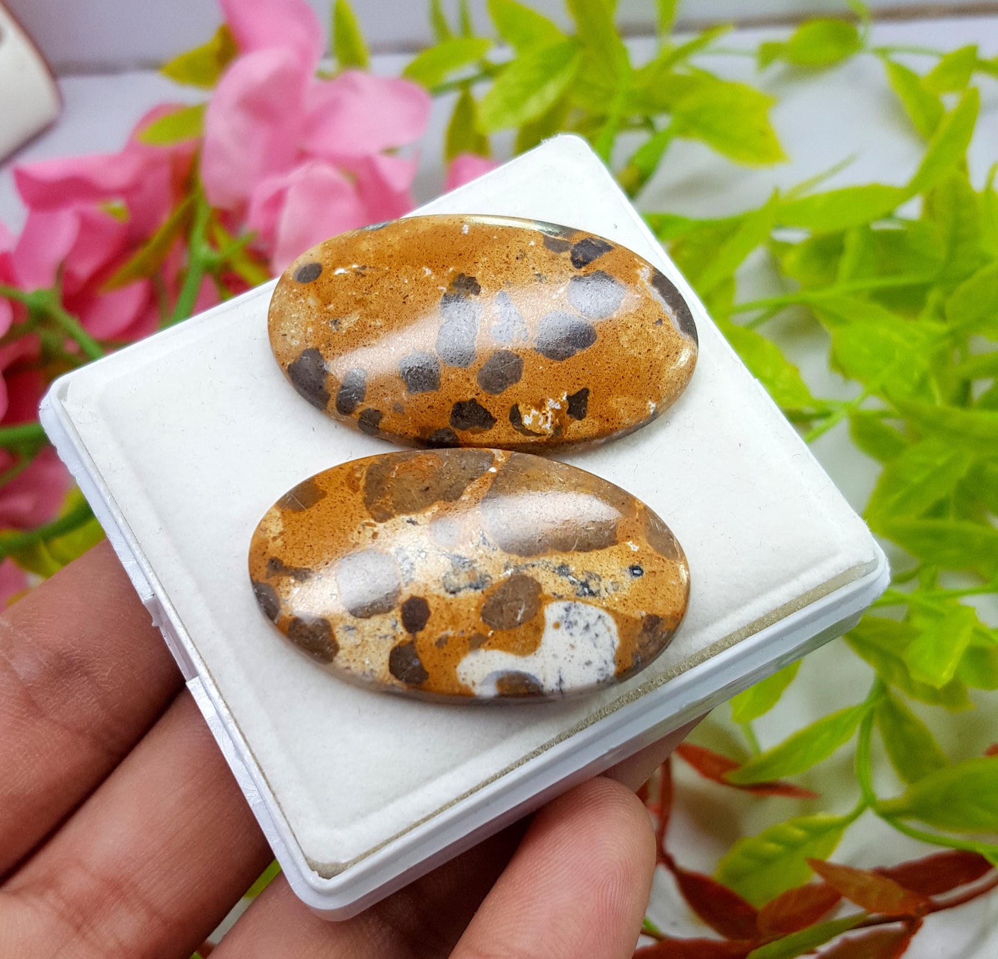 Jasper, Natural Picture Jasper, Oval Smooth Cabochon Gemstone Lot, 86.70 Carat, Size-40x24x5mm To 41x25x5mm, For Jewelry Making,