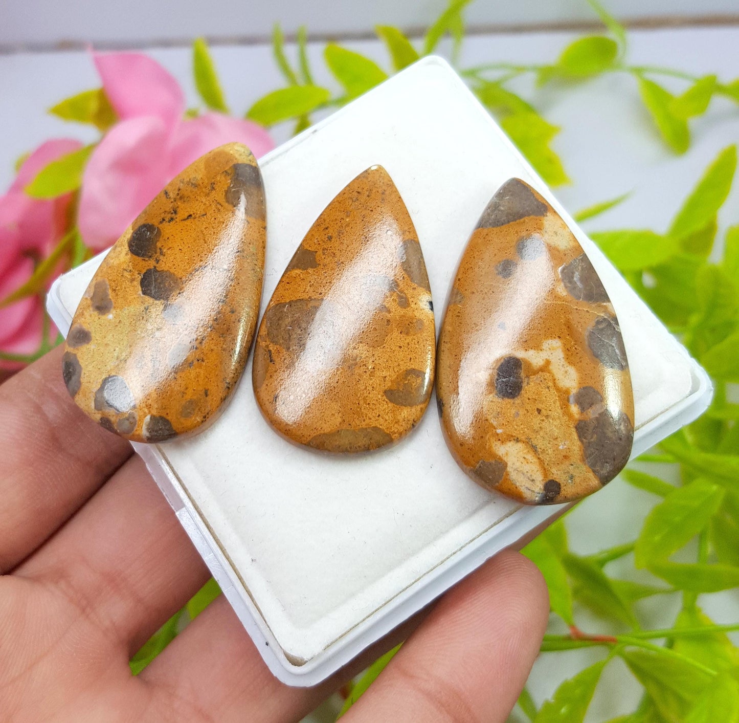 Jasper, Natural Picture Jasper, Pear Smooth Cabochon Gemstone Lot, 99.99 Carat, Size-40x21x5mm To 38x21x4mm, For Jewelry Making,