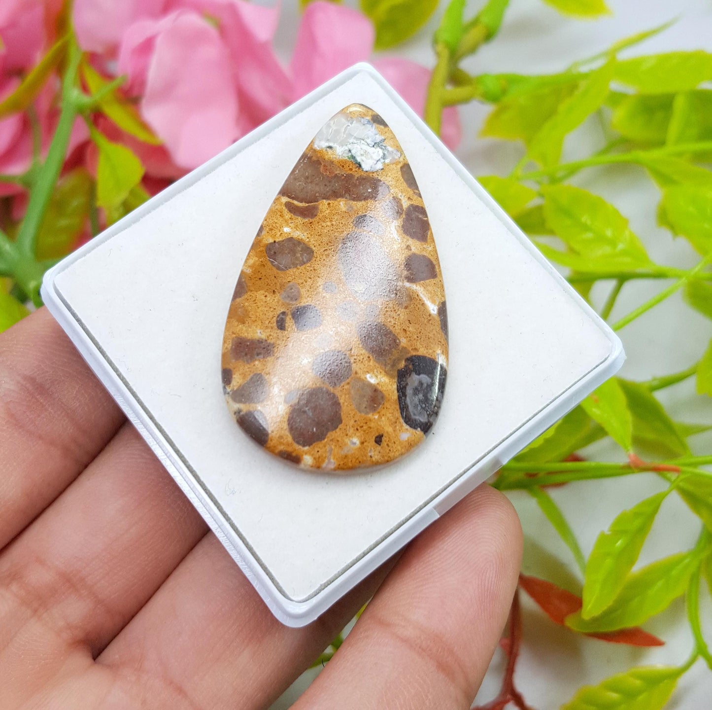 Jasper, Natural Picture Jasper, Pear Smooth Cabochon Loose  Gemstone, 44.30 Carat, Size-46x25x4mm, For Jewelry Making,