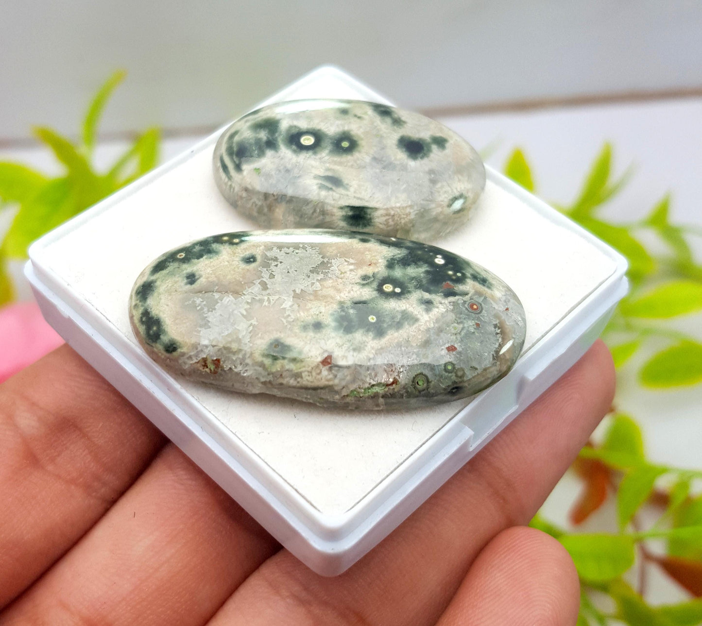 Jasper, Natural Ocean Jasper, Oval Smooth Cabochon Gemstone Lot, 83.70 Carat, Size-41x22x6mm To 32x21x6mm, For Jewelry Making, PCS-2