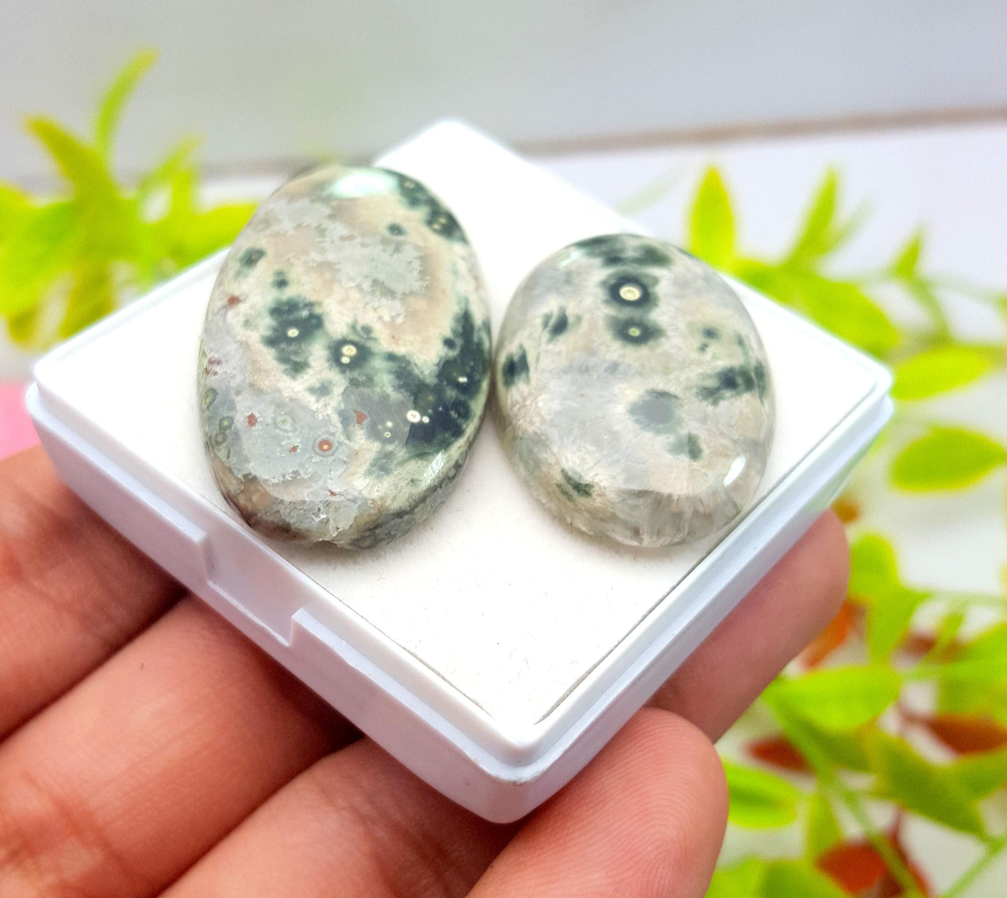 Jasper, Natural Ocean Jasper, Oval Smooth Cabochon Gemstone Lot, 83.70 Carat, Size-41x22x6mm To 32x21x6mm, For Jewelry Making, PCS-2