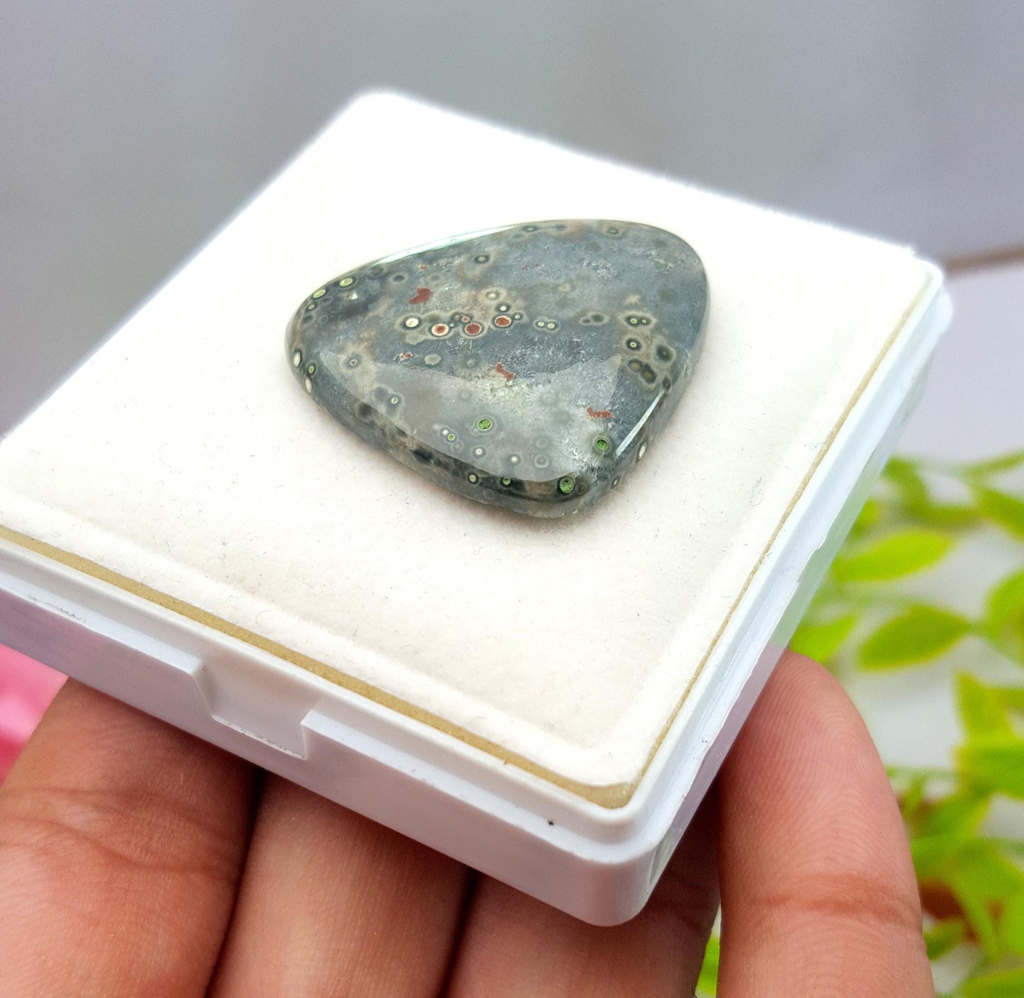 Jasper, Natural Ocean Jasper, Fancy  Smooth Cabochon Loose Gemstone, 38.10 Carat, Size-32x29x5mm, For Jewelry Making, PCS-1