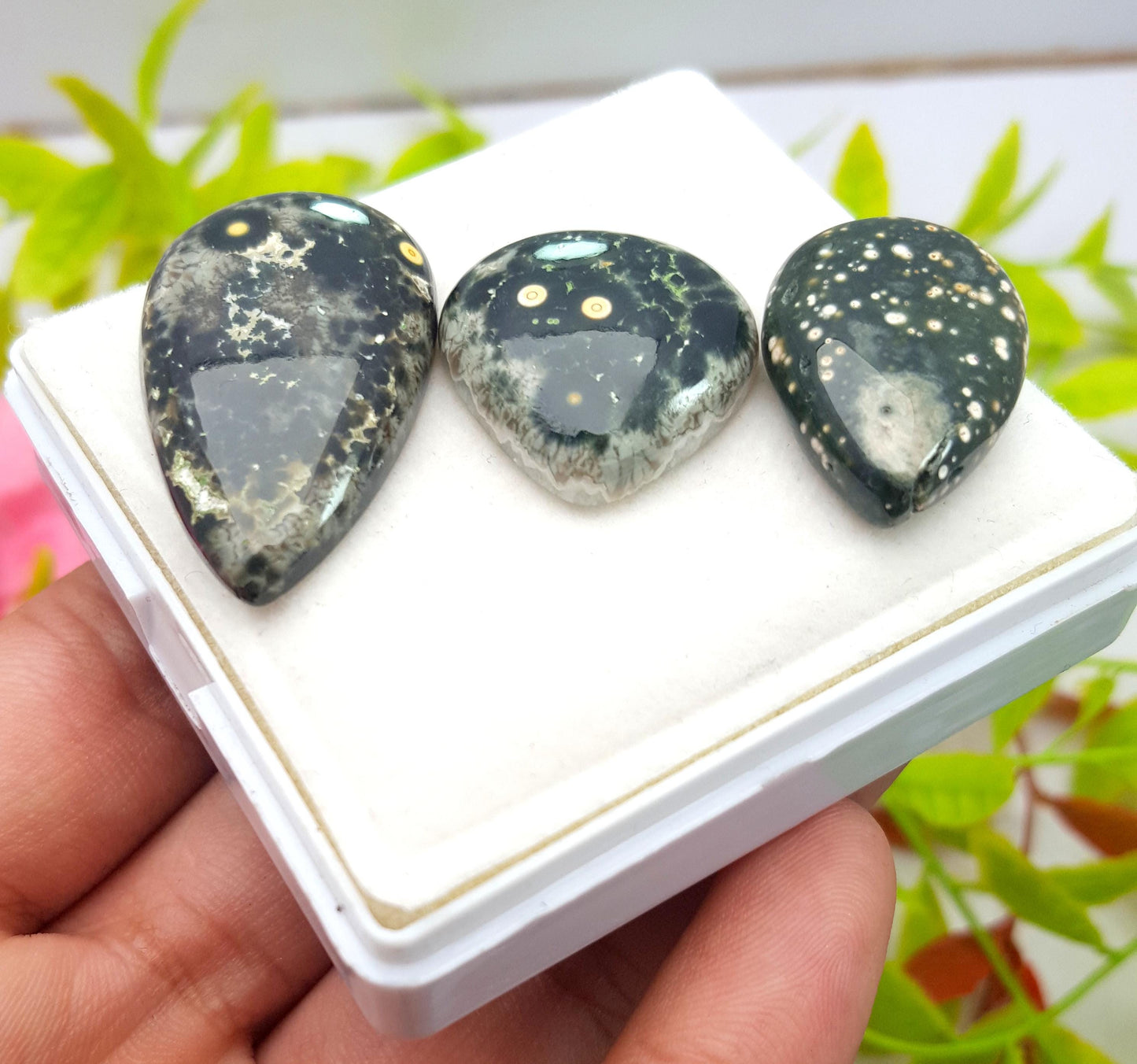 Jasper, Natural Ocean Jasper, Pear Smooth Cabochon Gemstone Lot, 81.40 Carat, Size-35x20x6mm To 22x22x6mm, For Jewelry Making, PCS-3