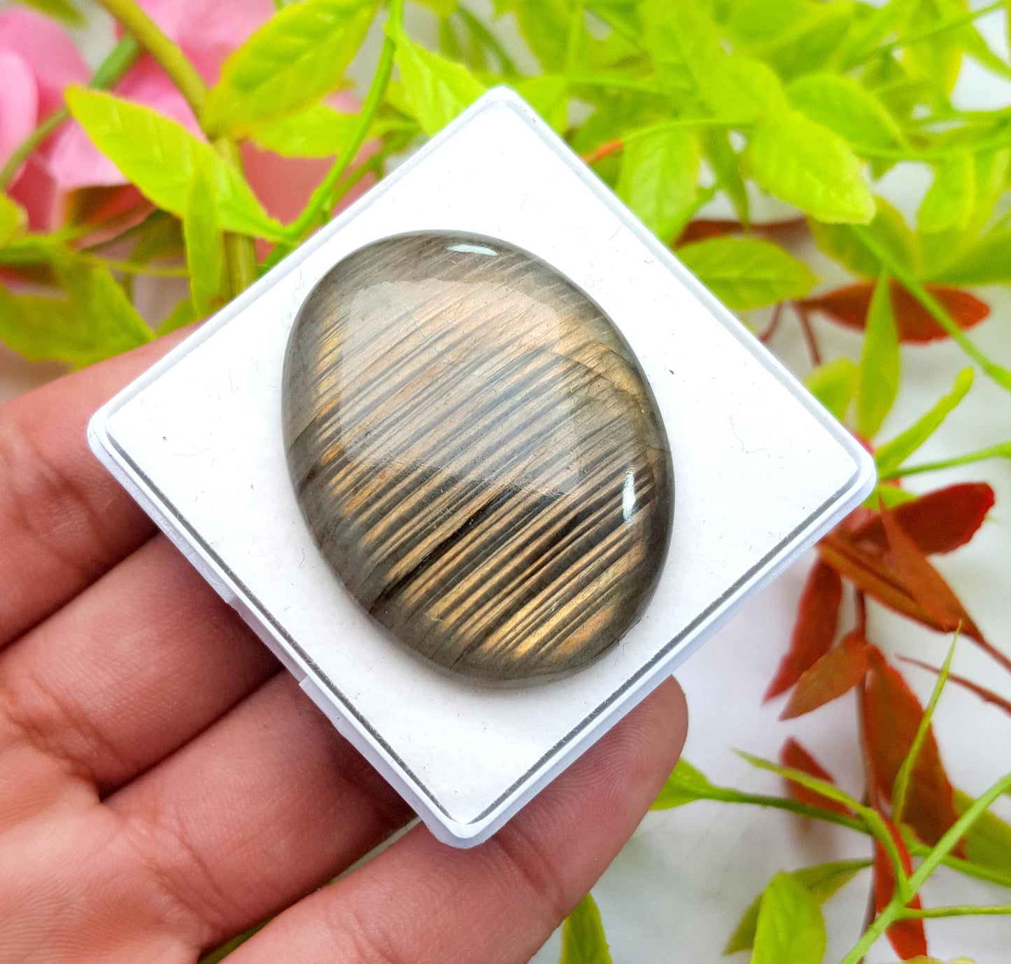 Genuine & 100% Natural Yellow Flashy Labradorite, Oval Smooth Cabochon Loose Gemstone, 78.55 Carat, Size-41x32x7mm, Gift For Her, PC-1