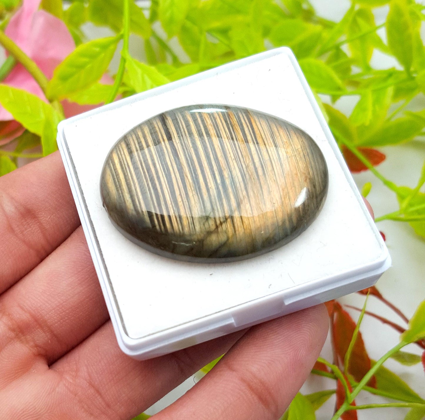 Genuine & 100% Natural Yellow Flashy Labradorite, Oval Smooth Cabochon Loose Gemstone, 78.55 Carat, Size-41x32x7mm, Gift For Her, PC-1