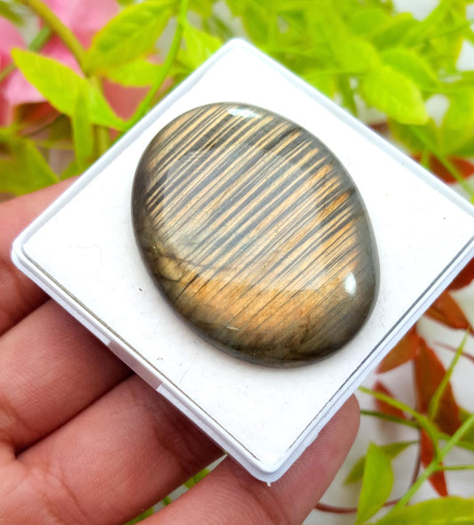 Genuine & 100% Natural Yellow Flashy Labradorite, Oval Smooth Cabochon Loose Gemstone, 78.55 Carat, Size-41x32x7mm, Gift For Her, PC-1