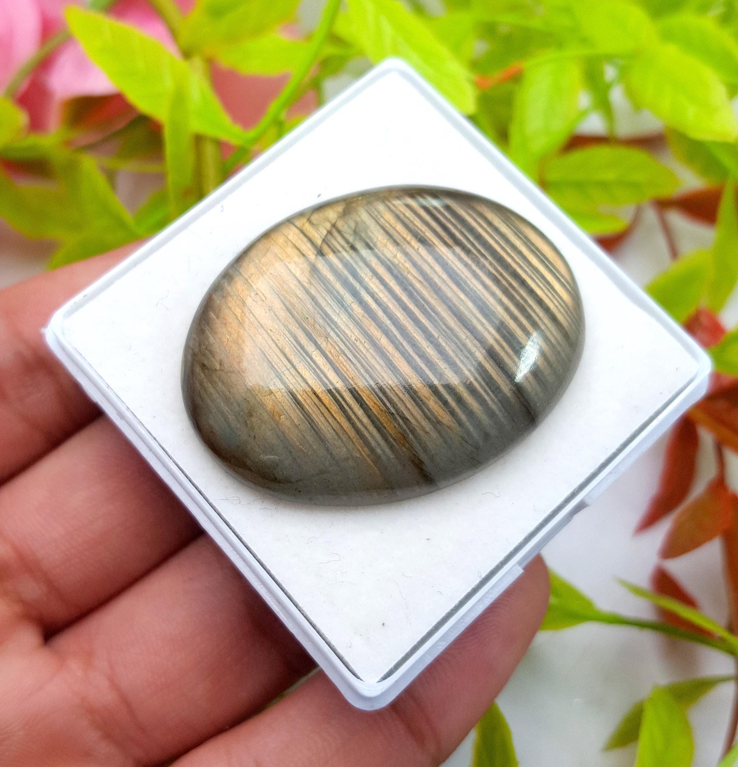 Genuine & 100% Natural Yellow Flashy Labradorite, Oval Smooth Cabochon Loose Gemstone, 78.55 Carat, Size-41x32x7mm, Gift For Her, PC-1