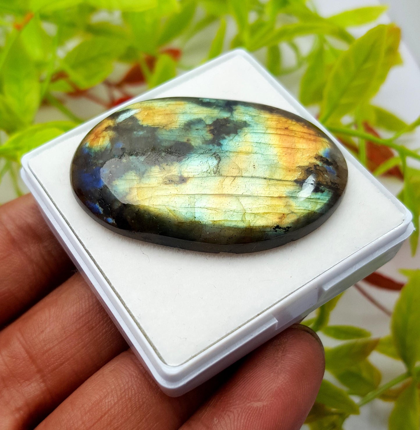 Labradorite, 100% Natural Multi Flashy Labradorite, Oval Smooth Cabochon Loose Gemstone, 82.40 Carat, Size-47x31x6mm, Gift For Her, PC-1