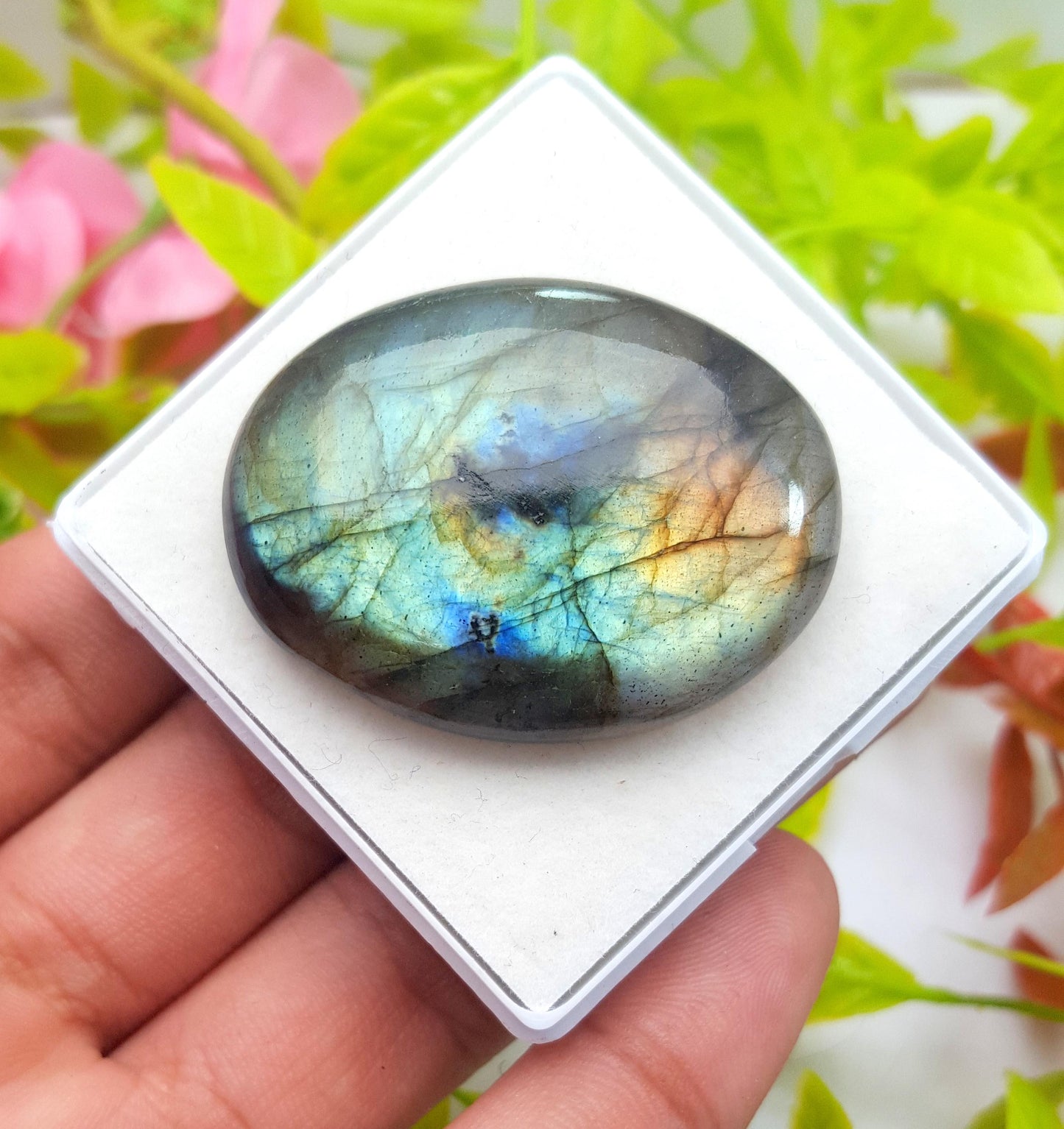 100% Natural Multi Labradorite, Oval Smooth Cabochon Loose Gemstone, 86.10 Carat, Size-40x31x8mm, Gift For Her, PC-1