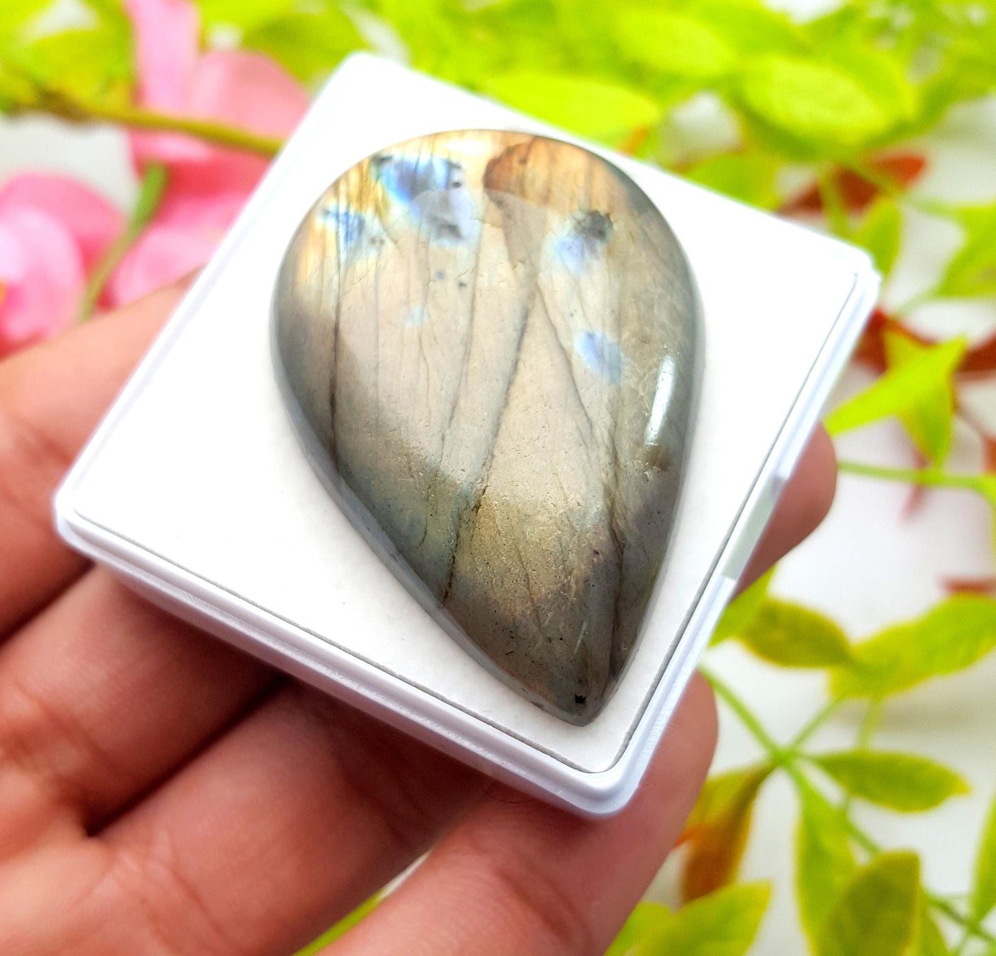 100% Natural Multi Labradorite, Pear Smooth Cabochon Loose Gemstone, 118.50 Carat, Size-51x31x9mm, Gift For Her, PC-1