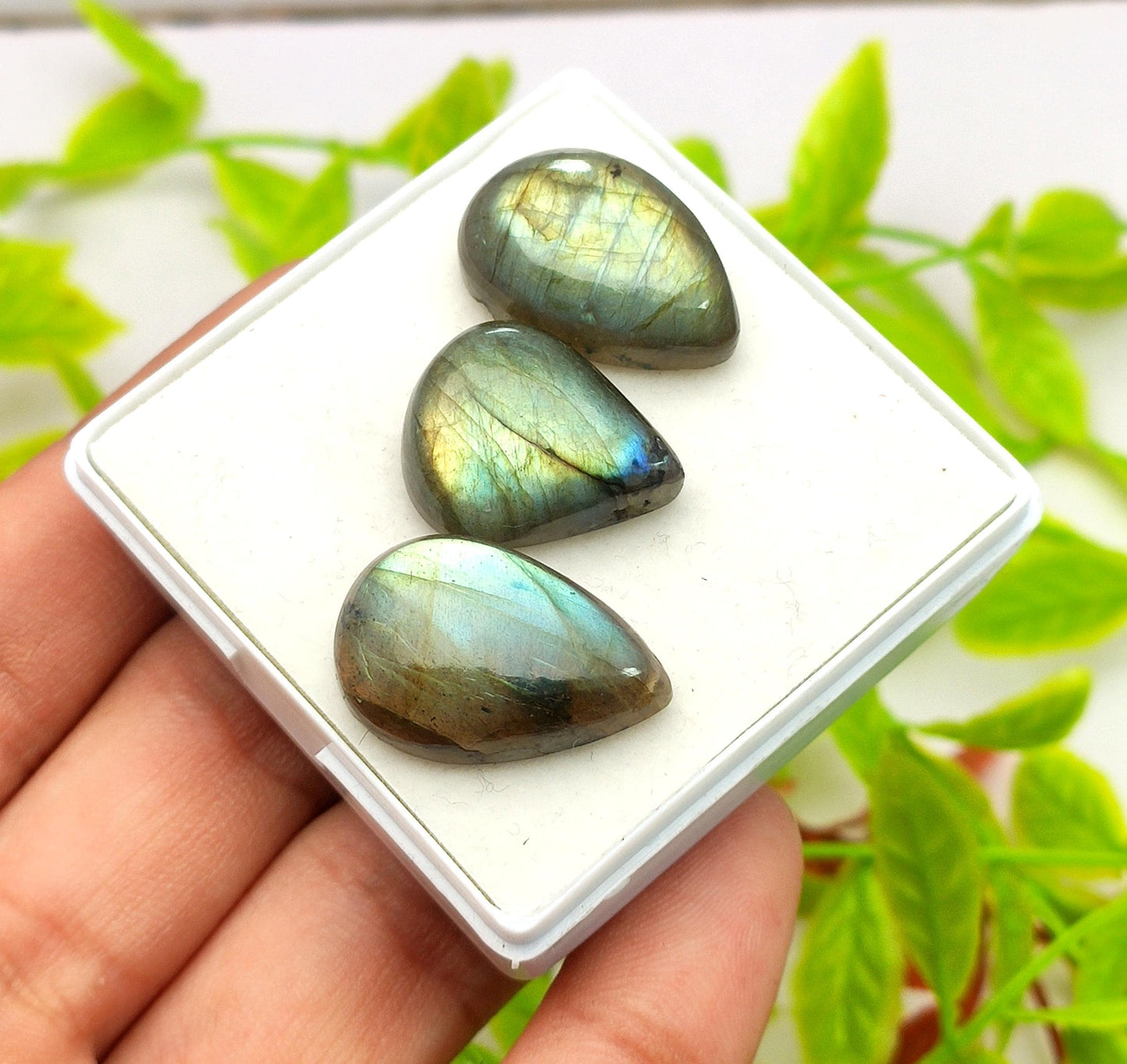 100% Natural Multi Labradorite, Pear Shape Smooth Cabochon Gemstone Lot, 55.20 Carat, Size-23x15x7mm To 20x16x7mm, Gift For Her, PC-3