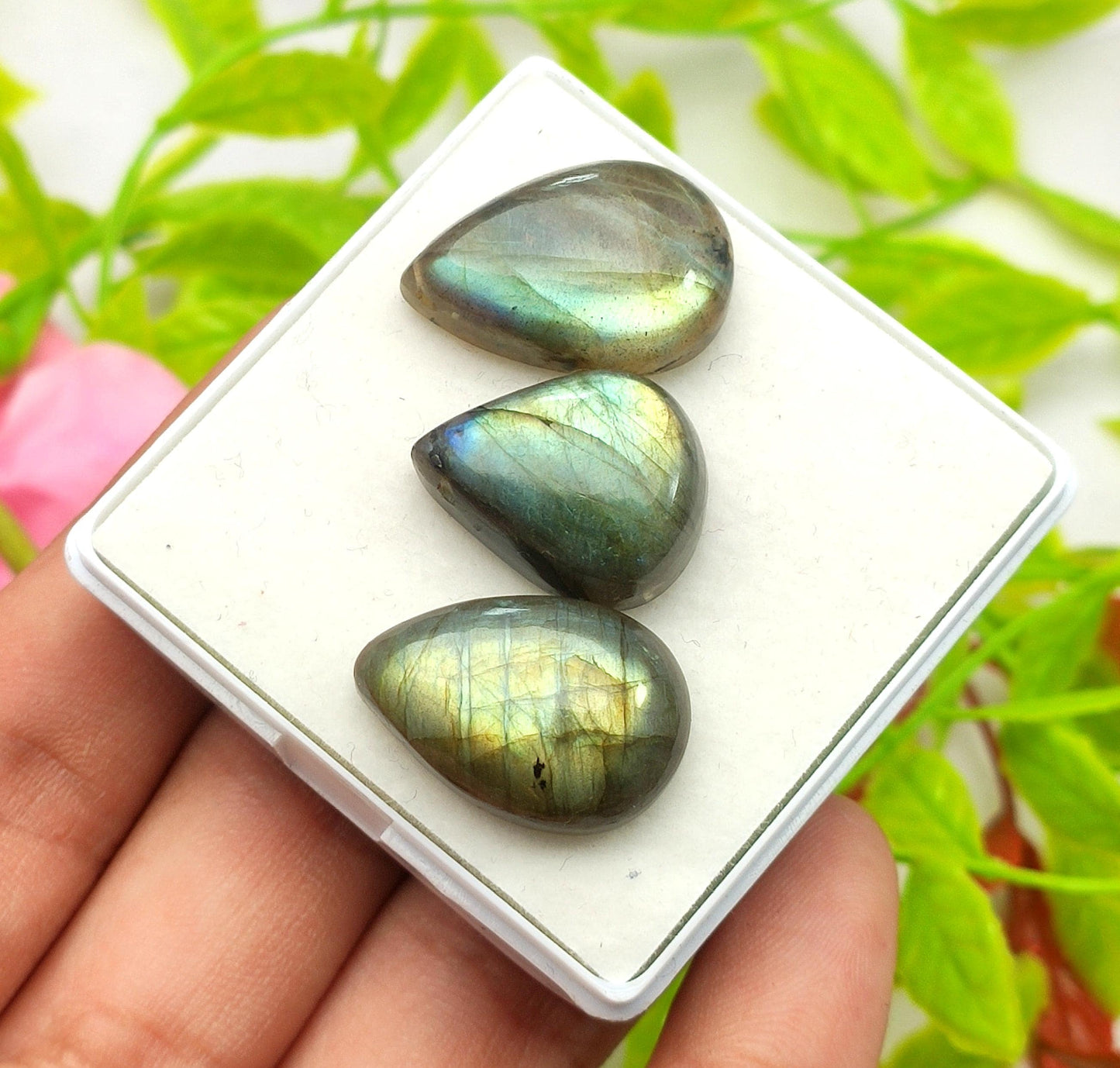 100% Natural Multi Labradorite, Pear Shape Smooth Cabochon Gemstone Lot, 55.20 Carat, Size-23x15x7mm To 20x16x7mm, Gift For Her, PC-3