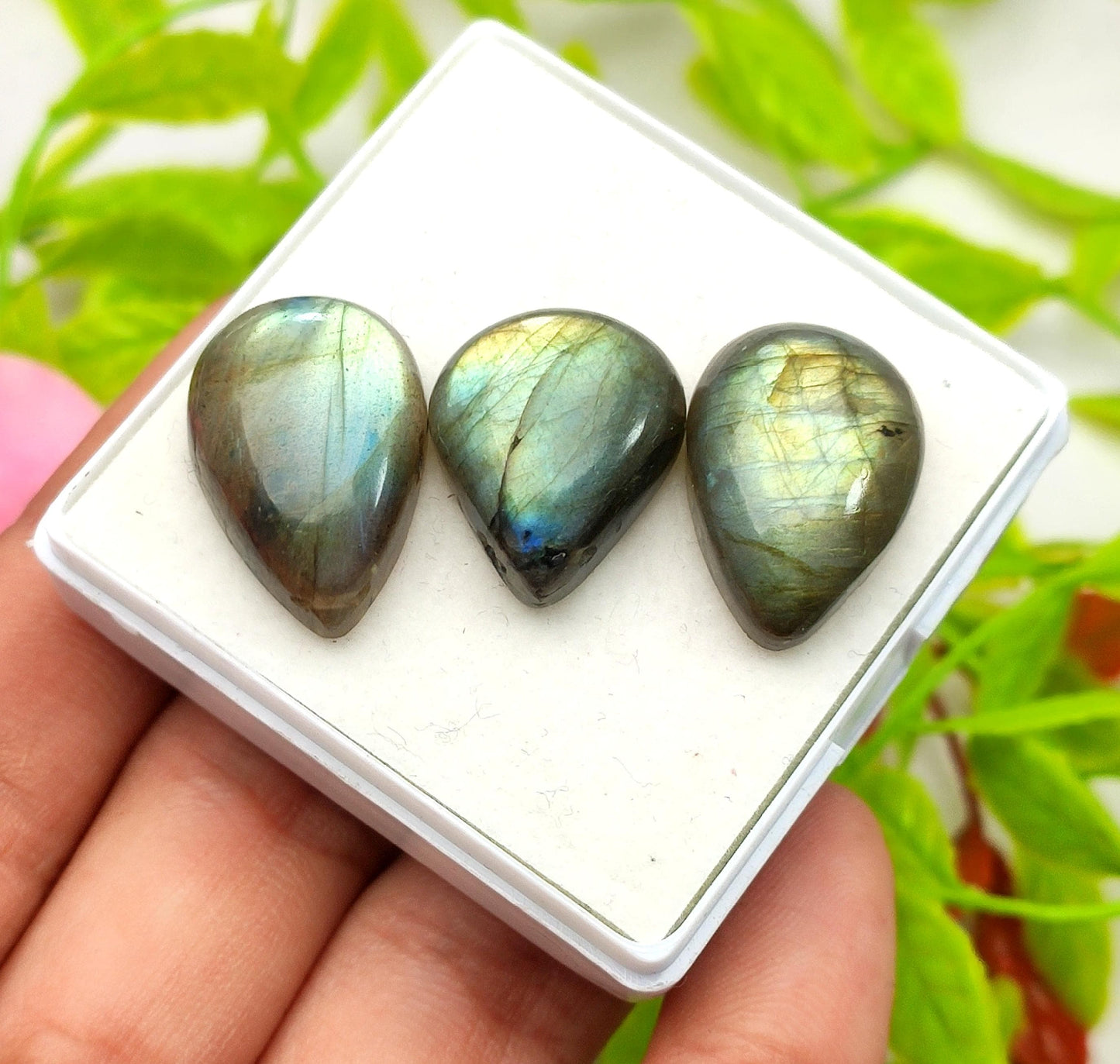 100% Natural Multi Labradorite, Pear Shape Smooth Cabochon Gemstone Lot, 55.20 Carat, Size-23x15x7mm To 20x16x7mm, Gift For Her, PC-3