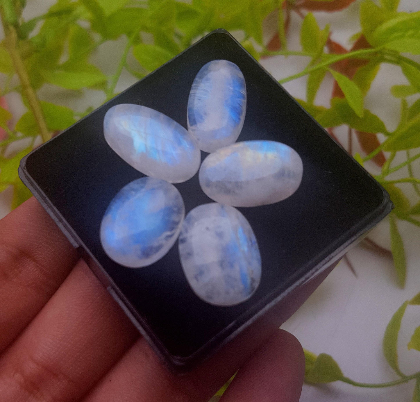 Natural Rainbow Moonstone, Oval Smooth Cabochon Gemstone Lot, 50.50 Carat, Size-18x12x5mm To 17x13x5mm, Gift For Her, PC-5