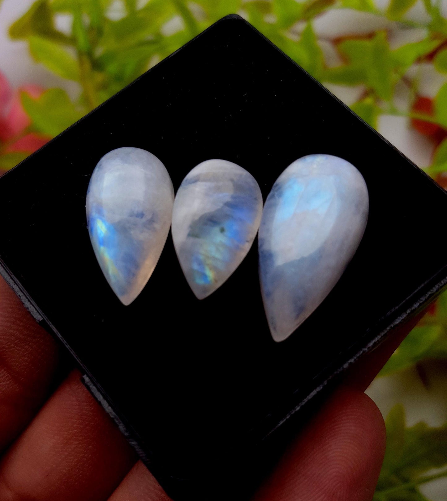 Moonstone, Natural Rainbow Moonstone, Pear Smooth Cabochon Gemstone Lot, 36.50 Carat, Size-24x12x6mm To 18x11x6mm, Gift For Her, PC-3