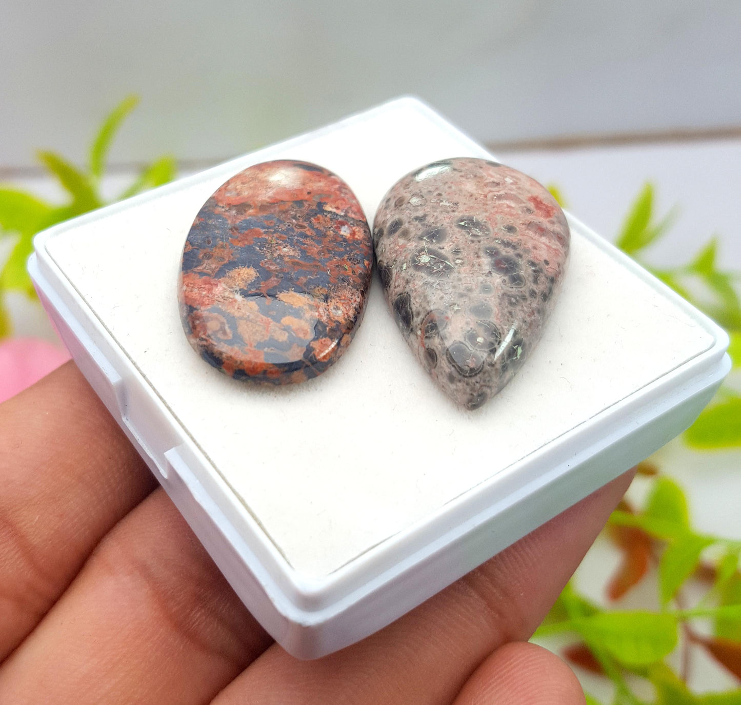 Jasper, Natural Leopard Skin Jasper, Mix Shape Smooth Cabochon Gemstone Lot, 49.60 Carat, Size-31x19x5mm To 32x19x7mm, Gift For Her, PC-2