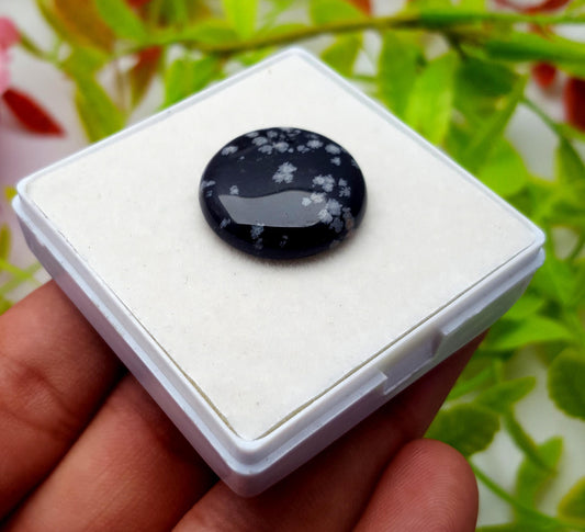 Obsidian, 100% Natural Snow Flake Obsidian, Round Smooth Cabochon Drill Loose Gemstone, 17.45 Carat, Size-21x21x5mm,