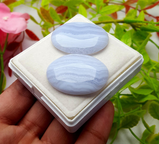 Agate, Natural Blue Lace Agate, Oval Smooth Cabochon Gemstone Lot, 88.90 Carat, Size-35x27x5mm To 36x27x5mm, Gift For Her, PC-2