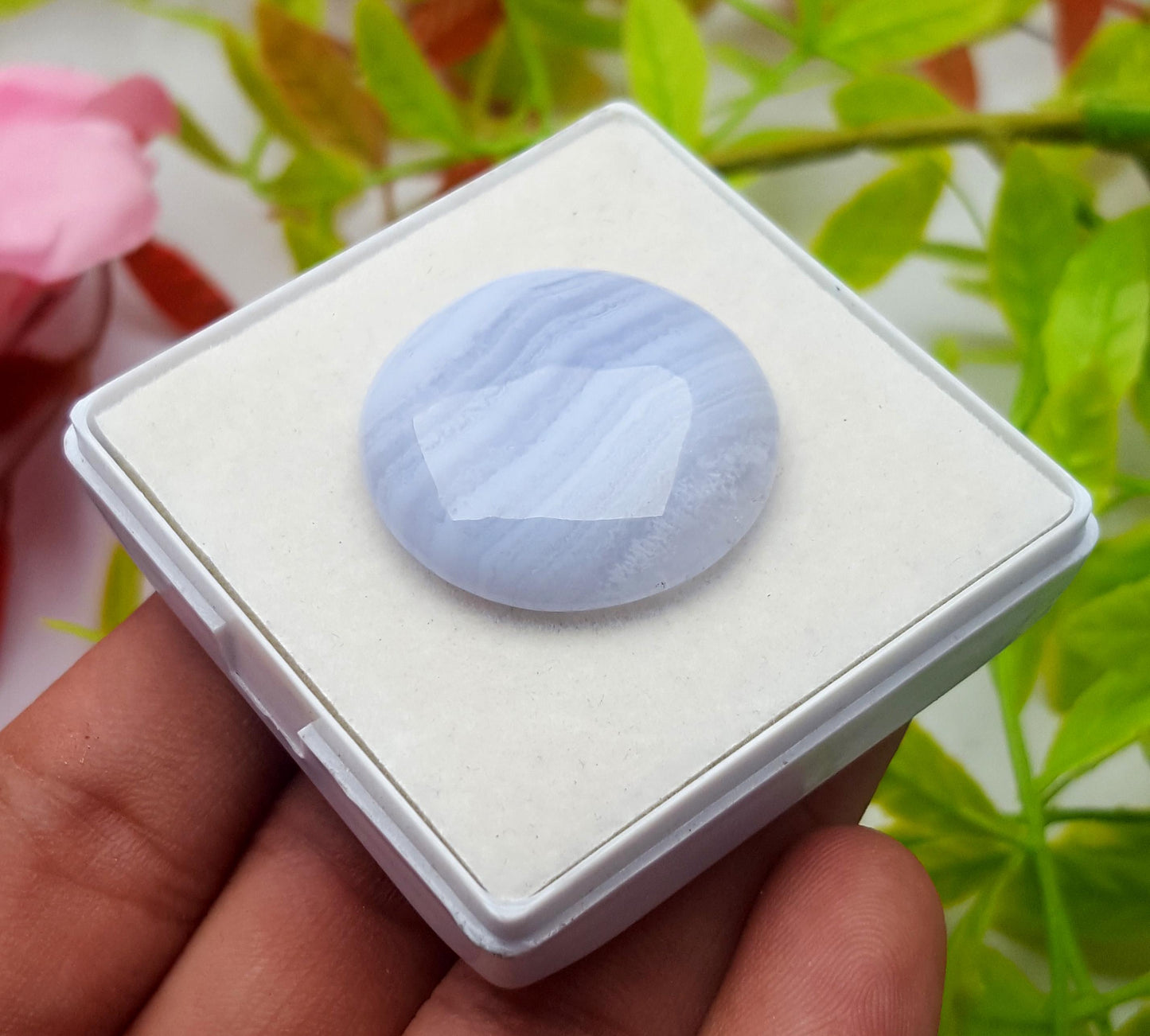 Agate, Natural Blue Lace Agate, Round Shape Smooth Cabochon Loose Gemstone, 33.10 Carat, Size-27x27x5mm, Gift For Her, PC-1