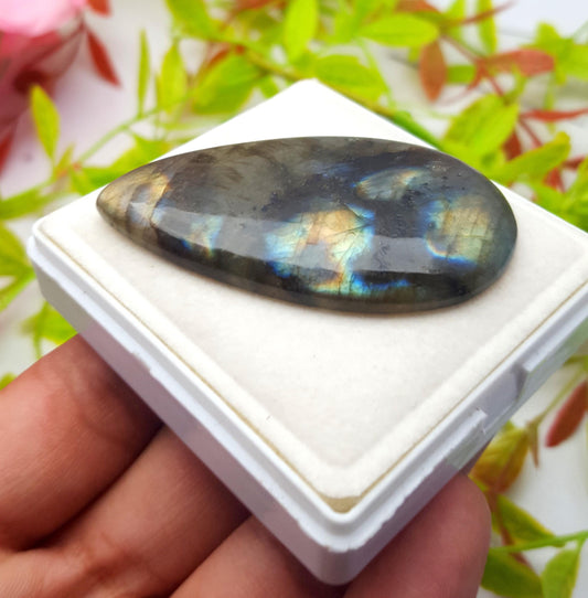 Rare & Natural Multi Flashy Labradorite, Pear Smooth Cabochon Loose Gemstone, 96.80 Ct, Size-57x32x6mm, Gift For Her, PC-1