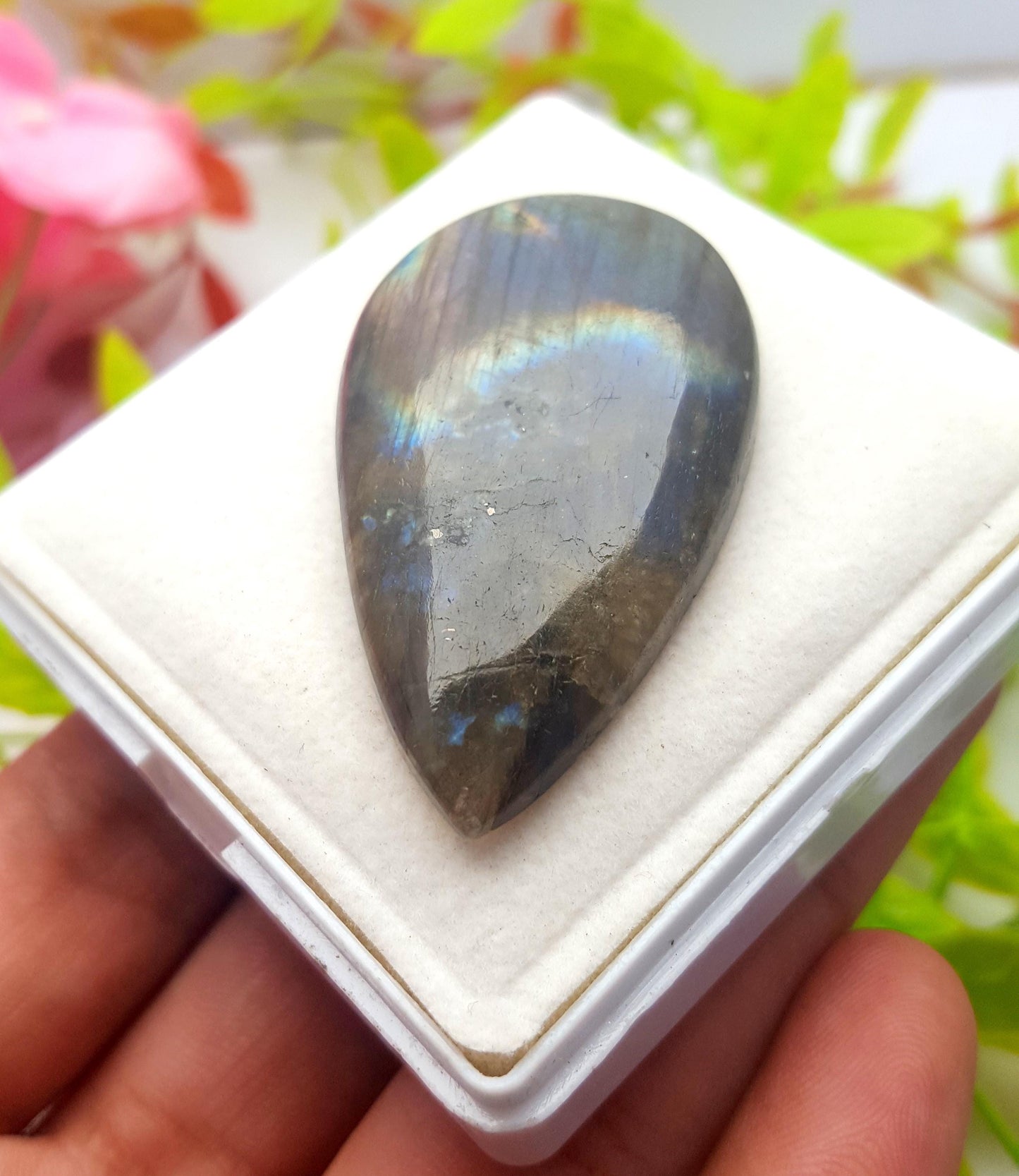 Labradorite, Natural Multi Flashy Labradorite, Pear Smooth Cabochon Loose Gemstone, 86.35 Ct, Size-50x38x8mm, Gift For Her, PC-1