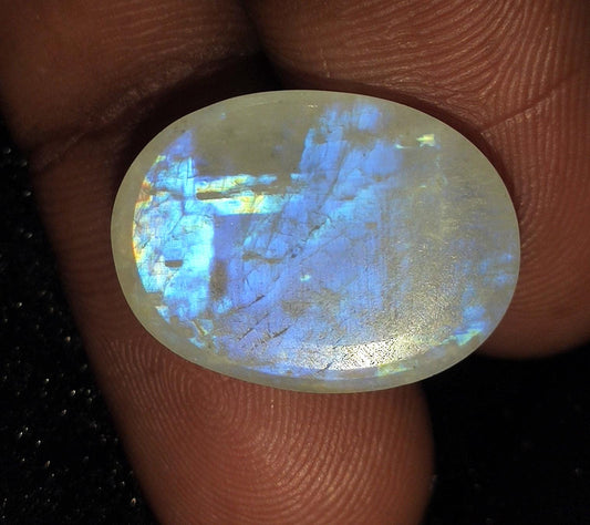 Moonstone, Natural Rainbow Moonstone, Oval Blue Flashy Loose Gemstone, 13.90 Carat, Size-14x20x5mm, Gift For Her, Pc-1