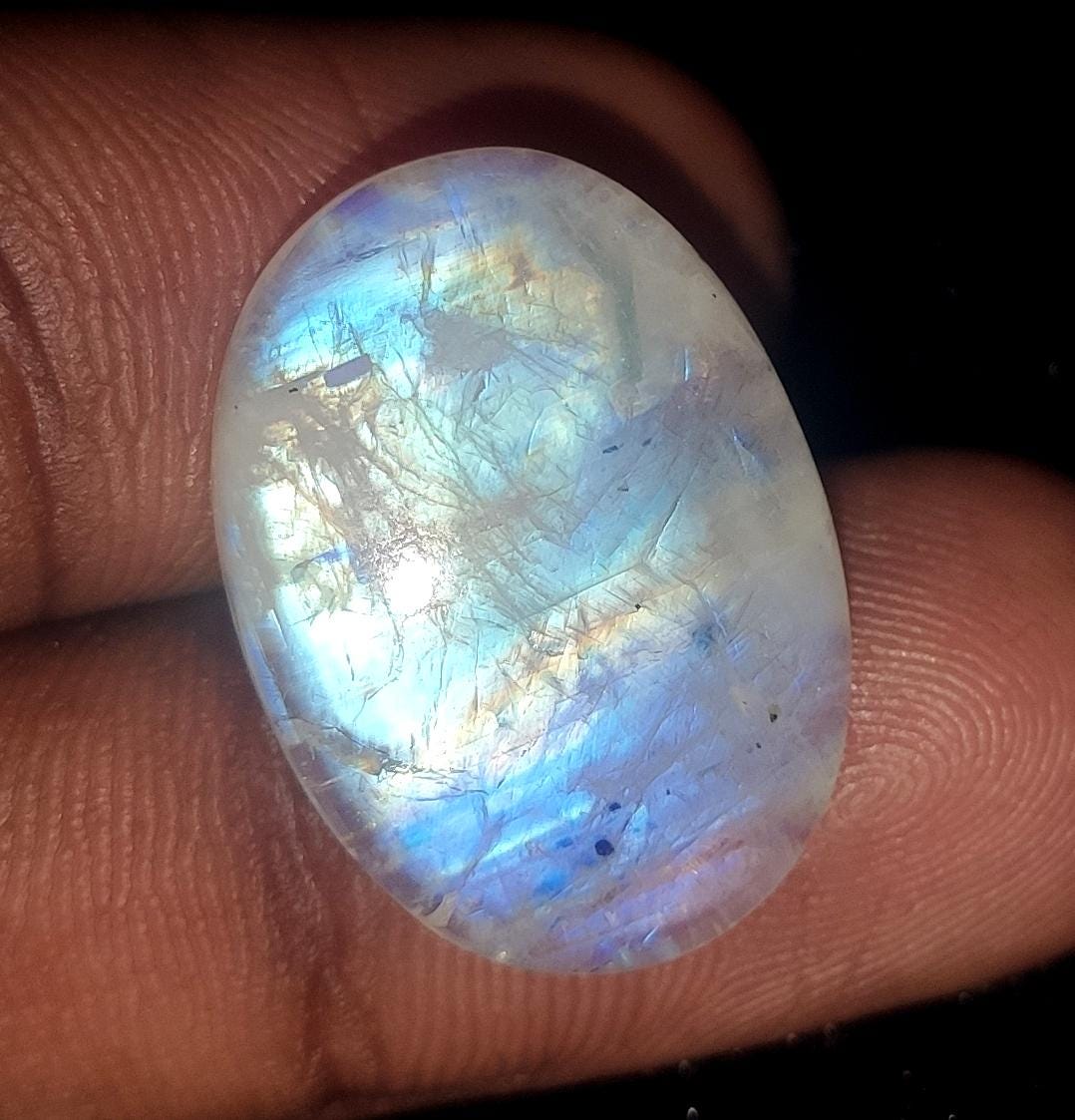 Moonstone, Natural Rainbow Moonstone, Oval Blue Flashy Loose Gemstone, 17.05  Carat, Size-16.5x23x5mm, Gift For Her, Pc-1