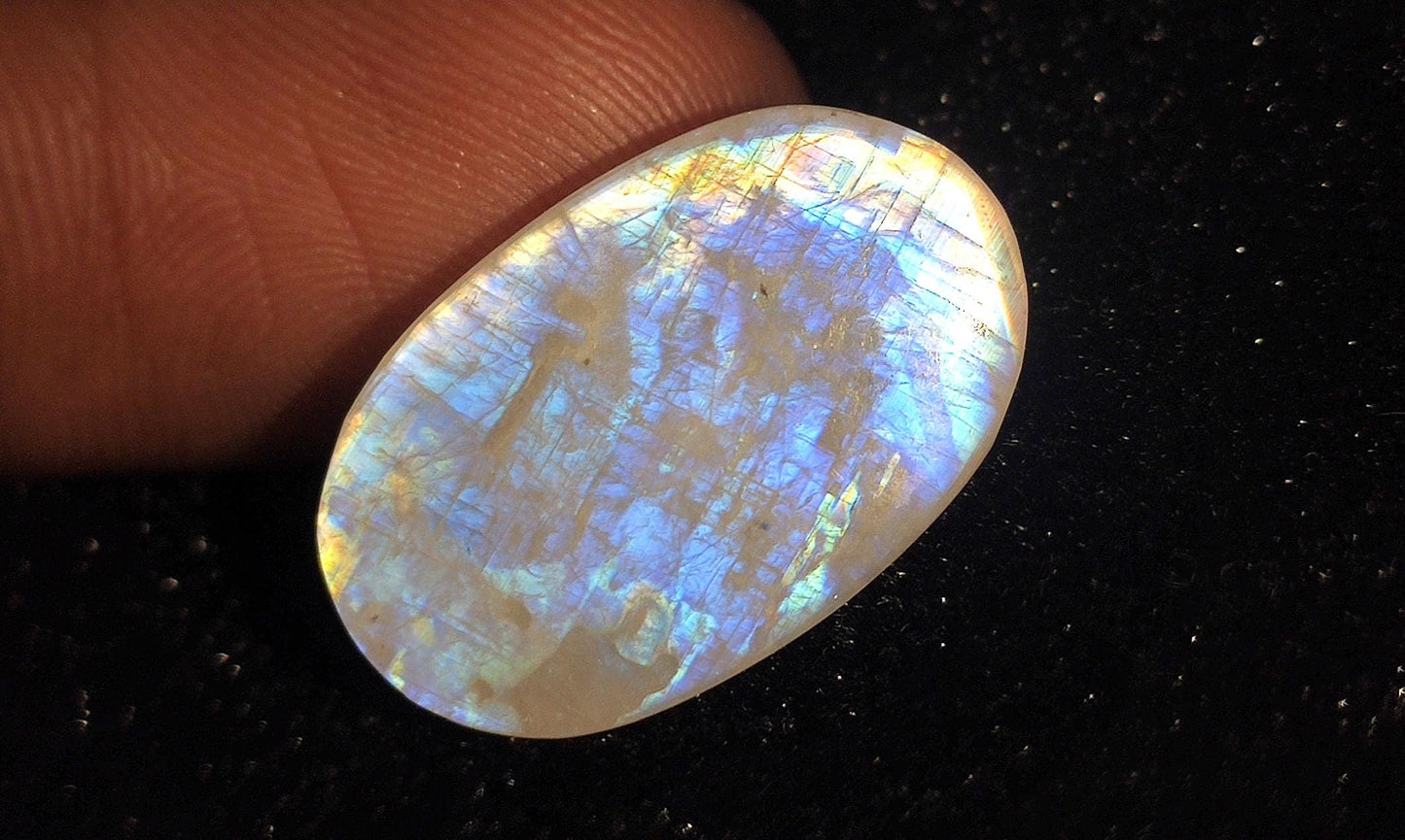 Moonstone, Natural Rainbow Moonstone, Oval Blue Flashy Loose Gemstone, 16.00 Carat, Size-12x19x5mm, Gift For Her,