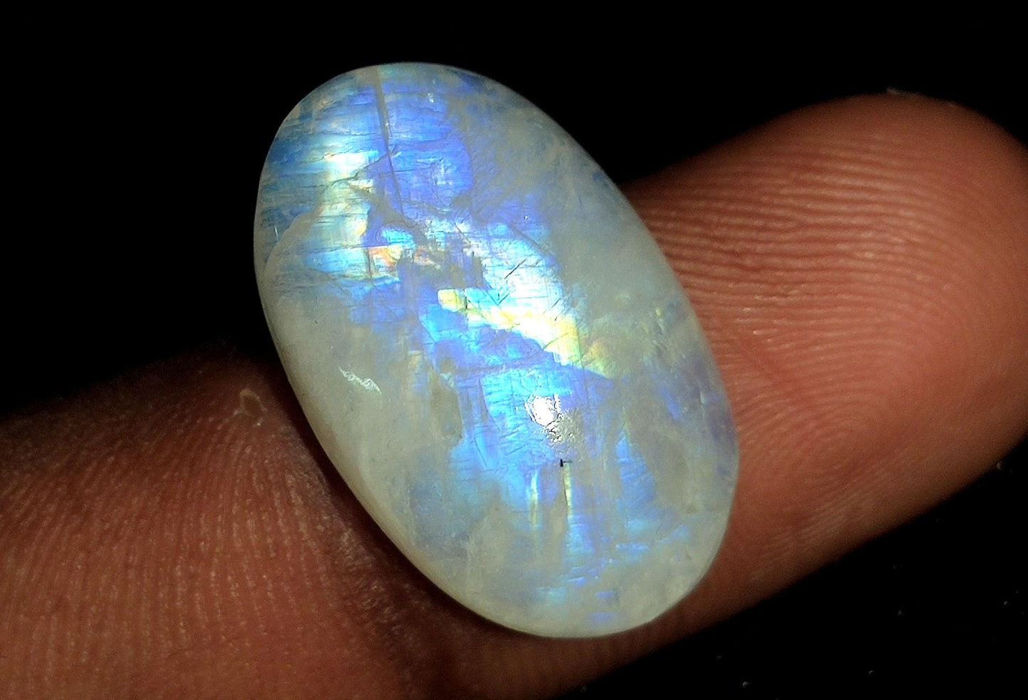 Moonstone, Natural Rainbow Moonstone, Oval Blue Flashy Loose Gemstone, 16.00 Carat, Size-12x19x5mm, Gift For Her,