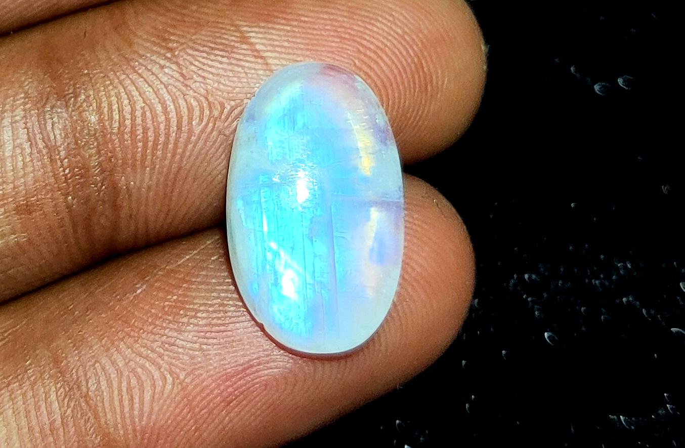 Moonstone, Natural Rainbow Moonstone, Oval Blue Flashy Loose Gemstone, 7.75 Carat, Size-10x17.5x5mm, Gift For Her,