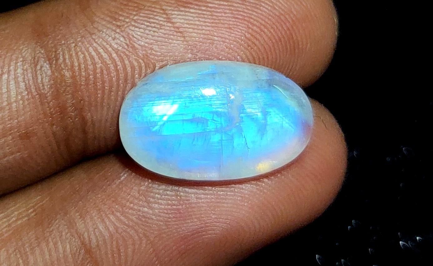 Moonstone, Natural Rainbow Moonstone, Oval Blue Flashy Loose Gemstone, 7.75 Carat, Size-10x17.5x5mm, Gift For Her,