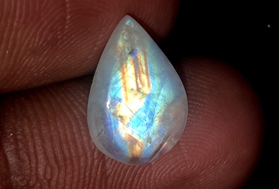 Moonstone, Natural Rainbow Moonstone, Pear Blue Flashy Loose Gemstone, 3.35 Carat, Size-9.5x13.5x3.5mm, Gift For Her,