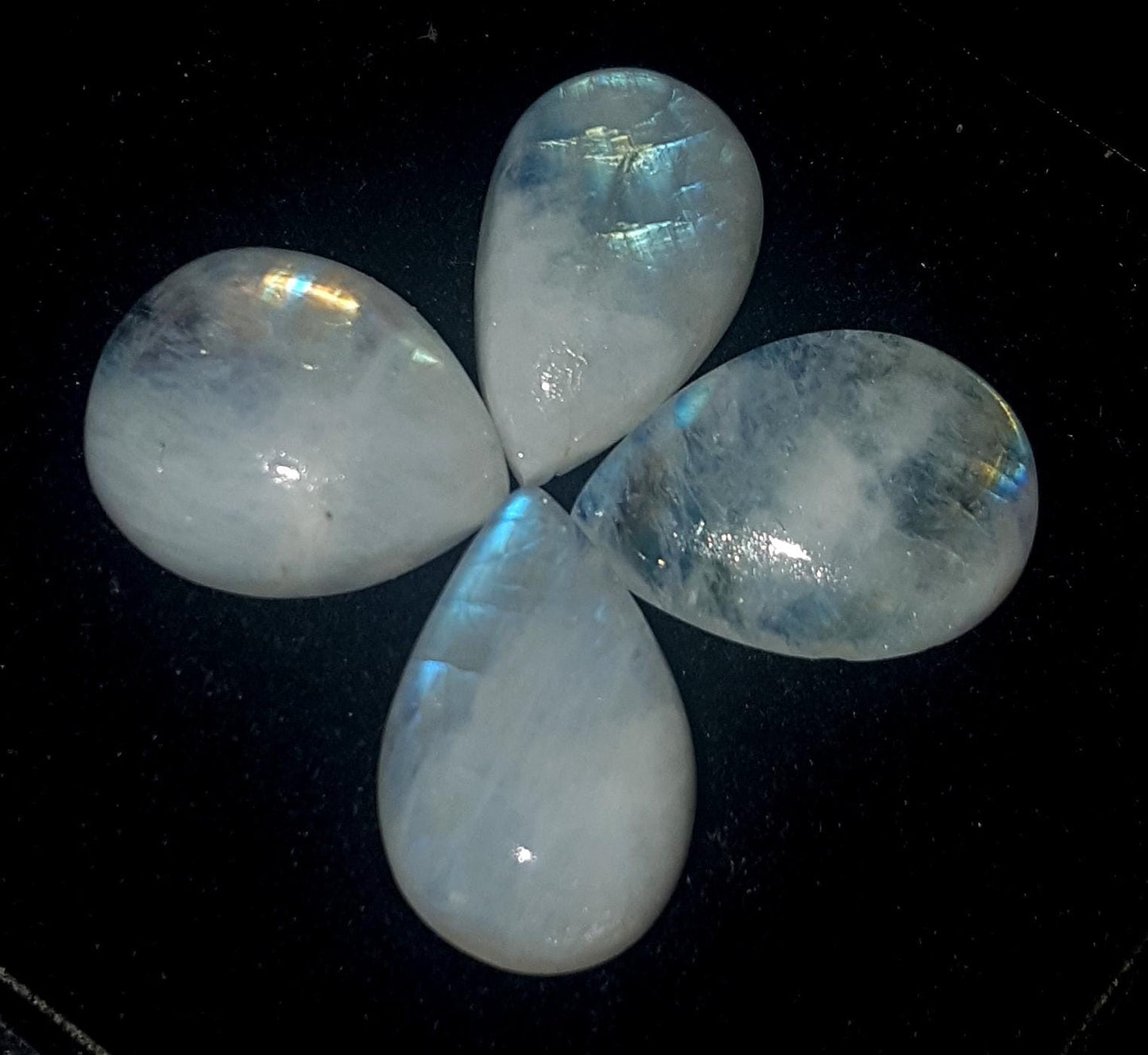 Moonstone, Natural Rainbow Moonstone, Pear Blue Flashy Gemstone Lot, 27.85 Carat, Size-11x17x5.5mm To 12.5x15x6mm, Gift For Her, Pc-4