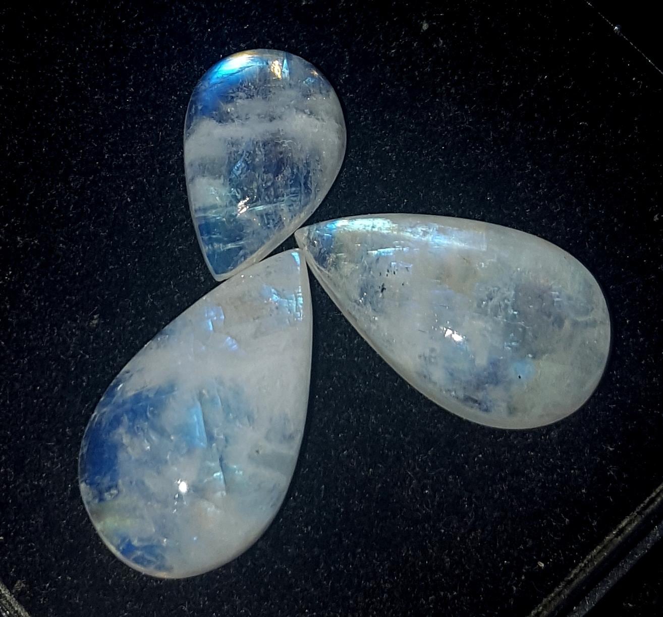 Moonstone, Natural Rainbow Moonstone, Pear Blue Flashy Gemstone Lot, 20.50 Carat, Size-14x9.5x4.4 To 20x11.5x5mm, Gift For Her, Pc-3