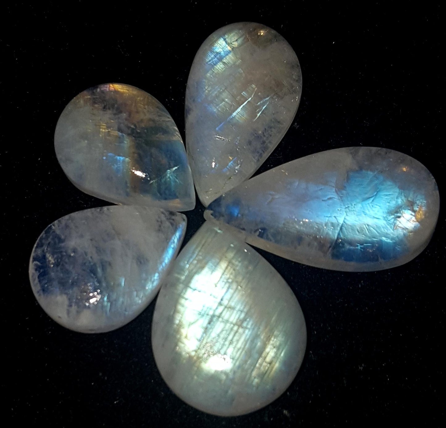 Moonstone, Natural Rainbow Moonstone, Pear Blue Flashy Gemstone Lot, 34.90 Carat, Size-10.5x14x5mm To 11x20.5x6mm , Gift For Her, Pc-5