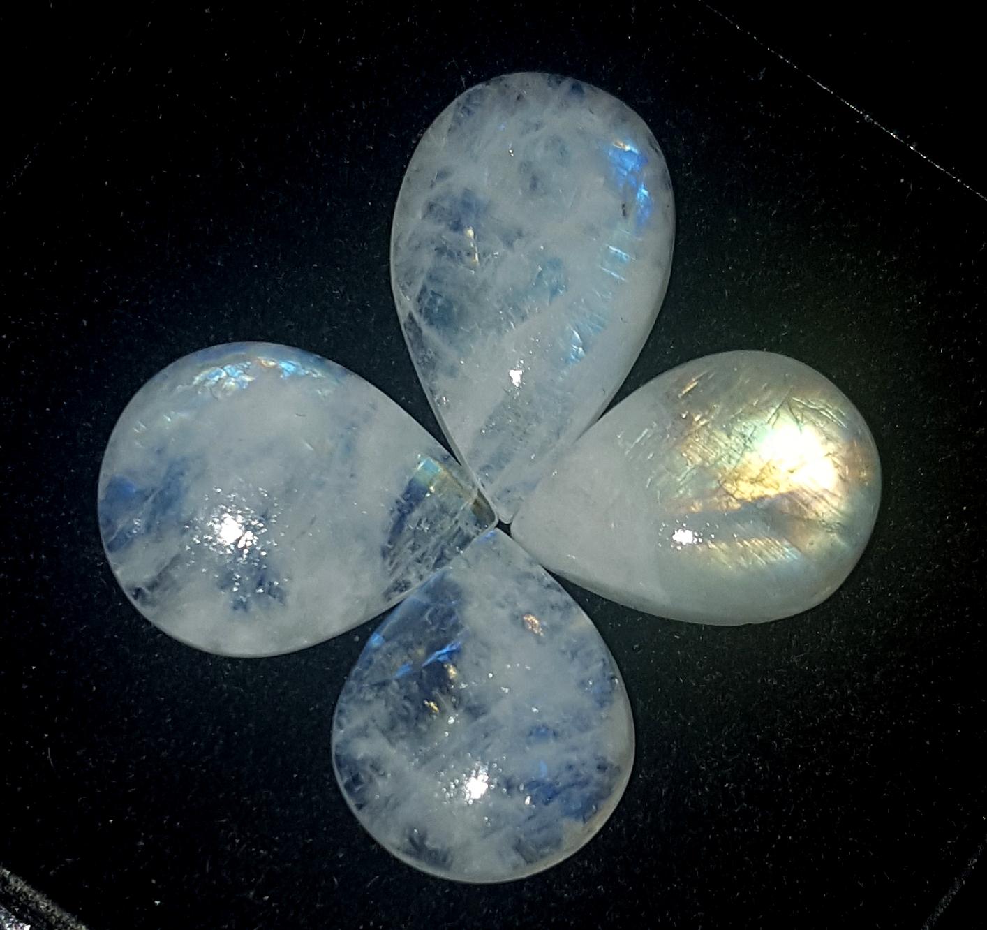 Moonstone, Natural Rainbow Moonstone, Pear Blue Flashy Gemstone Lot, 32.60 Carat, Size-10x14.5x5.5mm To 12x19x4.5mm, Gift For Her, Pc-4