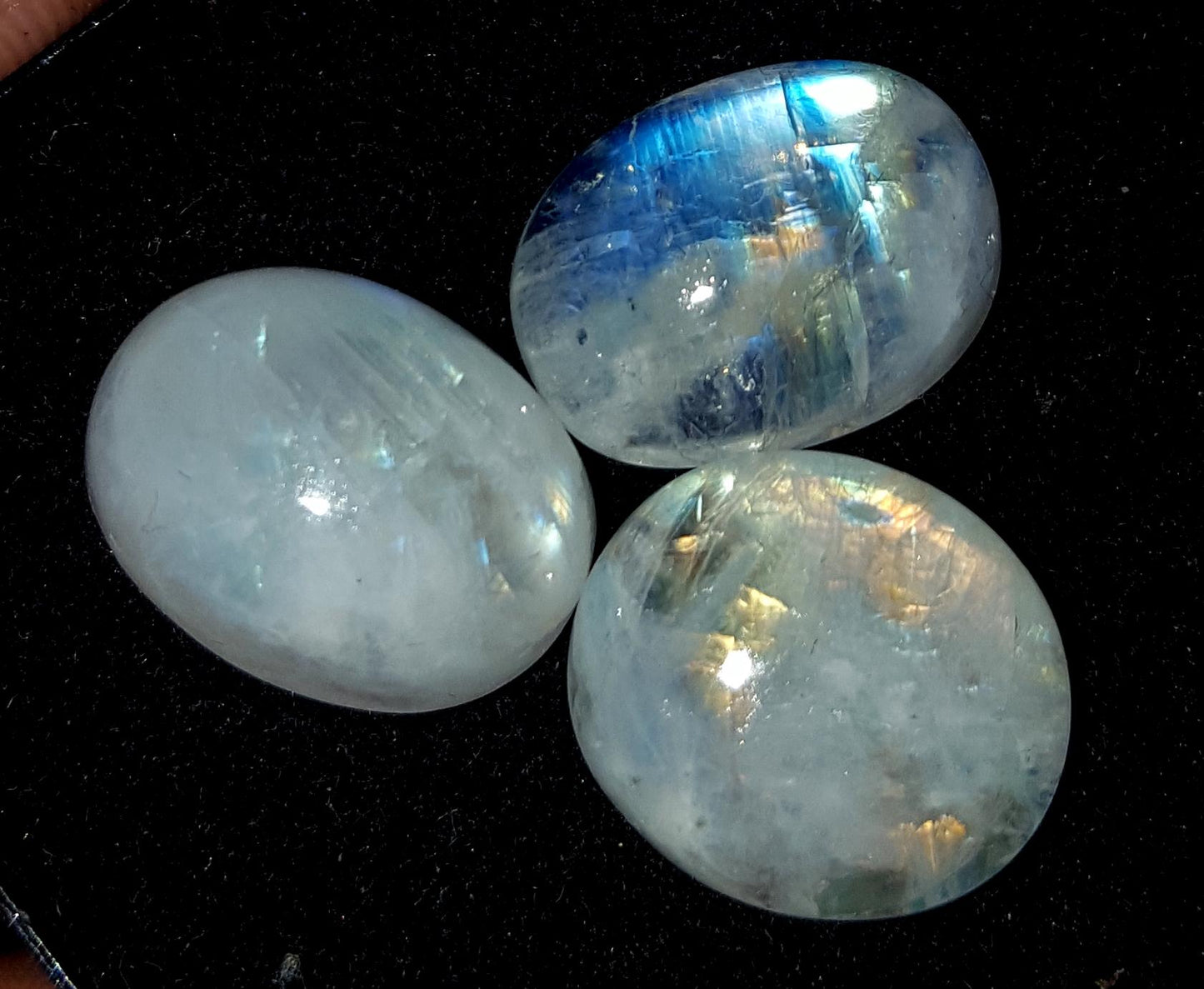 Moonstone, Natural Rainbow Moonstone, Oval Blue Flashy Gemstone Lot, 31.80 Carat, Size-12x16x8mm To 13x15x6mm, Gift For Her, Pc-3