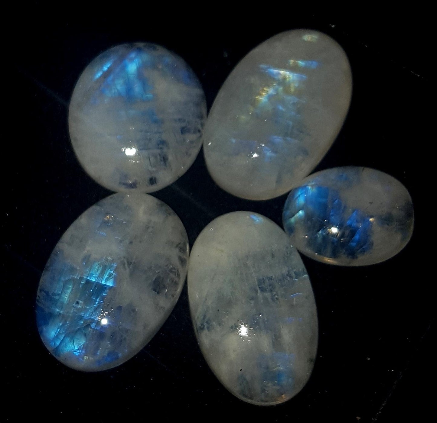 Moonstone, Natural Rainbow Moonstone, Oval Blue Flashy Gemstone Lot, 36.00 Carat, Size-14x13x4.4mm To 17x11x6mm  Gift For Her, Pc-5