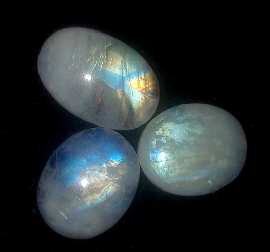 Moonstone, Natural Rainbow Moonstone, Oval Blue Flashy Gemstone Lot, 29.80 Carat, Size-9x13.5x4.5mm To 11x16.5x6mm, Gift For Her, Pc-3